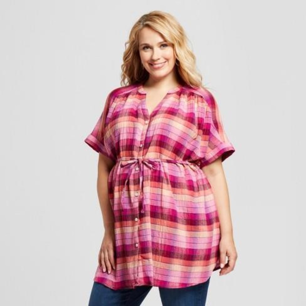 Maternity Plaid Button-Down Top #61-81